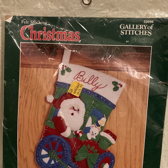 1990 Bucilla Train Engineer Santa Felt / Jeweled Christmas Stocking Kit 15" - Picture 3 of 6